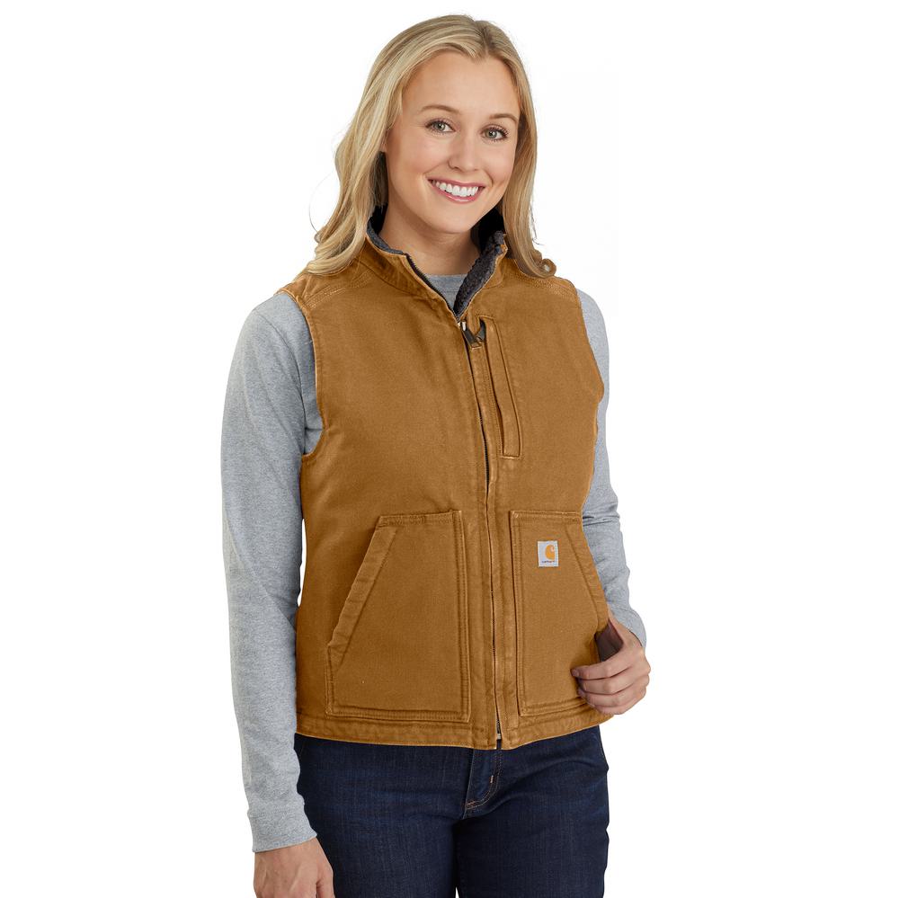 104224 - Carhartt Women's Loose Fit Washed Duck Sherpa Lined Mock Neck Vest (Stocked In Canada)*
