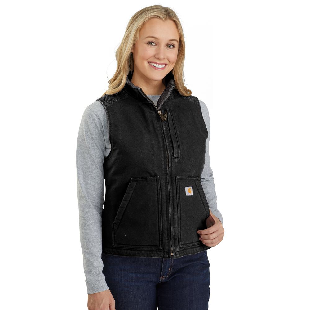 104224 - Carhartt Women's Loose Fit Washed Duck Sherpa Lined Mock Neck Vest (Stocked In Canada)*